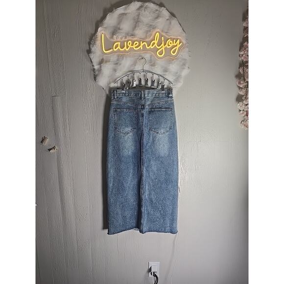 Maxi Front-Slit Denim Skirt Womens 8 Western Casual Fall Boho Winter Chic Indie - Picture 7 of 7